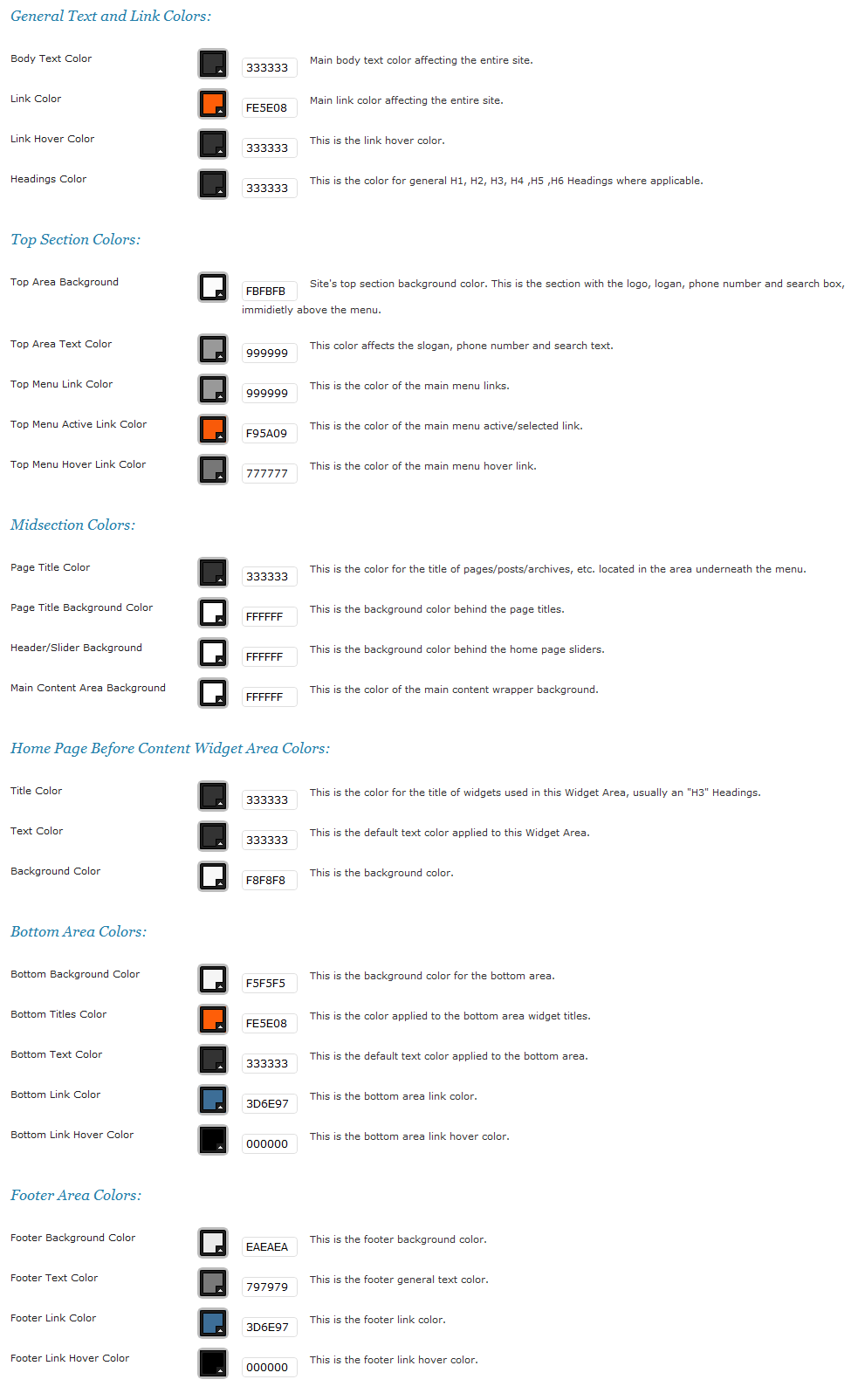 Custom Color Settings